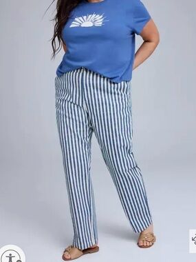 Torrid Jeans High Rise Straight Leg Denim Striped Blue and White Womens Size 16R